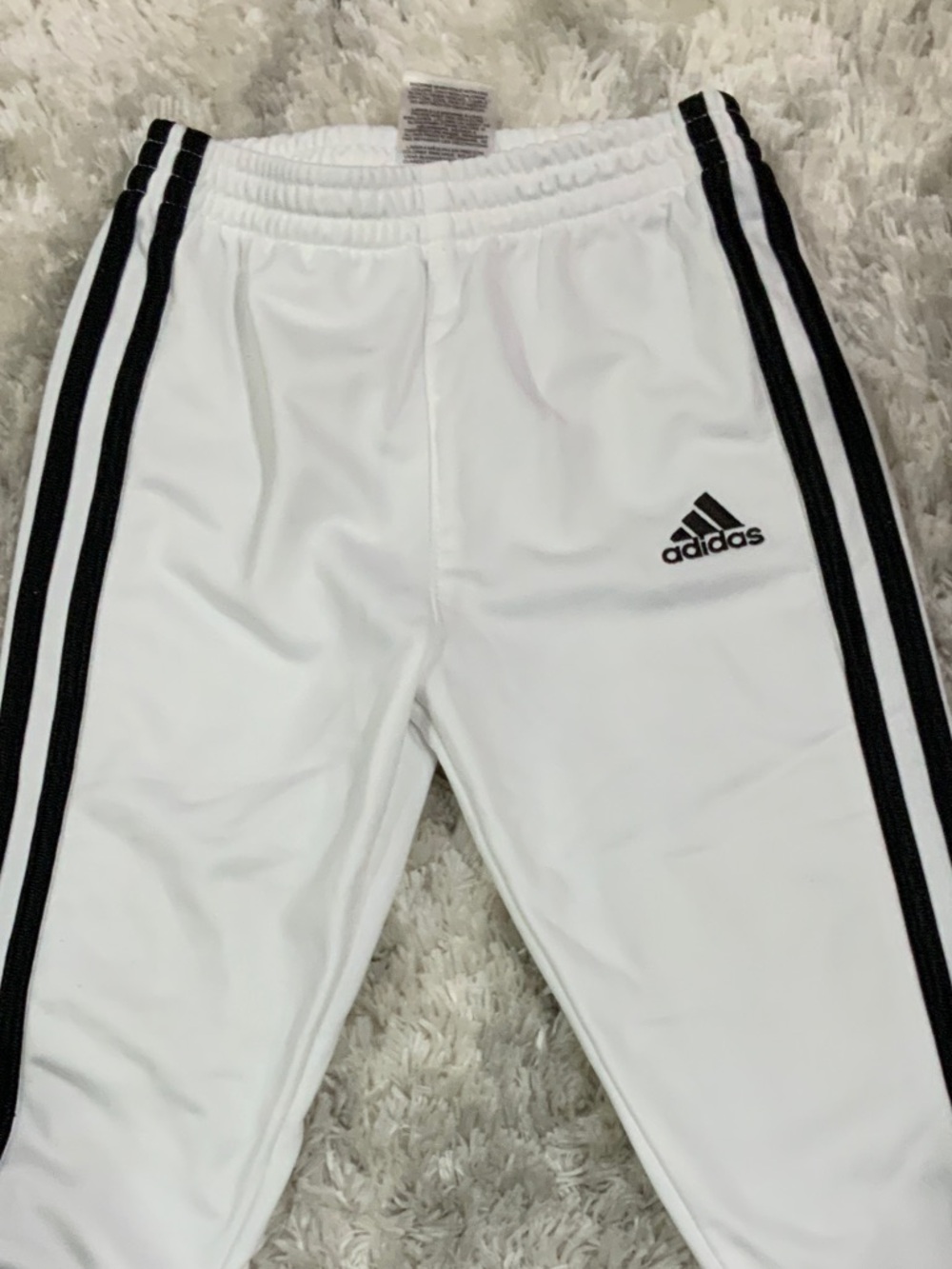 adidas White Kids Joggers with Black Side Stripes